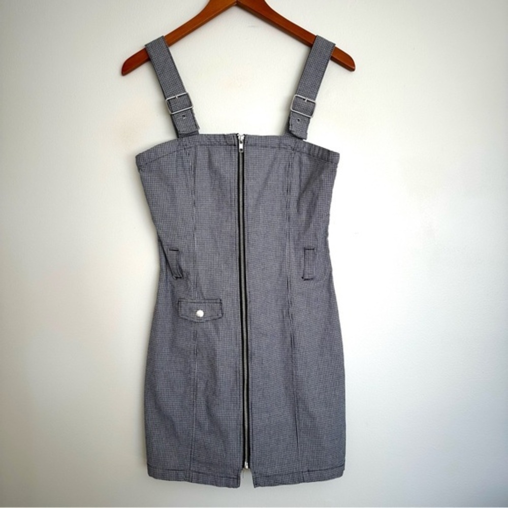 H&M Houndstooth Gray Black Mini Dress with Straps Size 6